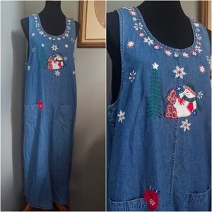 Vintage Snowman Denim Dress Petite Large